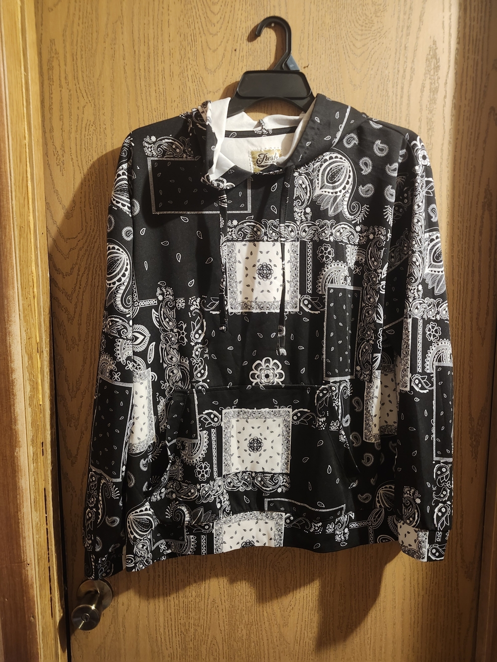 Men's Black & White Bandana Print Hoodie